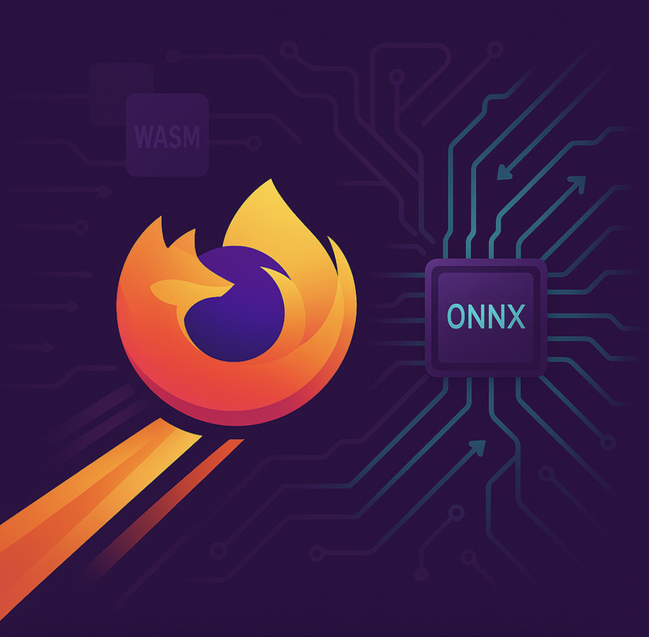 This image shows the logo of Firefox with onnx written in the background.