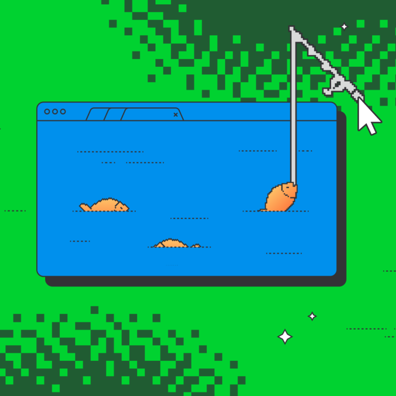 Pixel art fish in a browser window with a cursor hovering on a fishing rod.