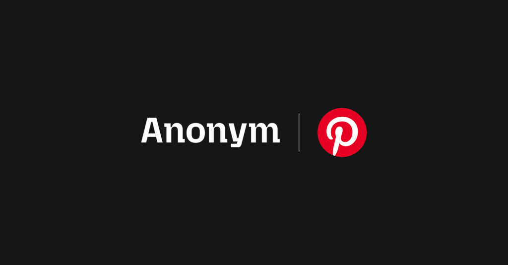 Anonym logo displayed next to the Pinterest logo on a dark background