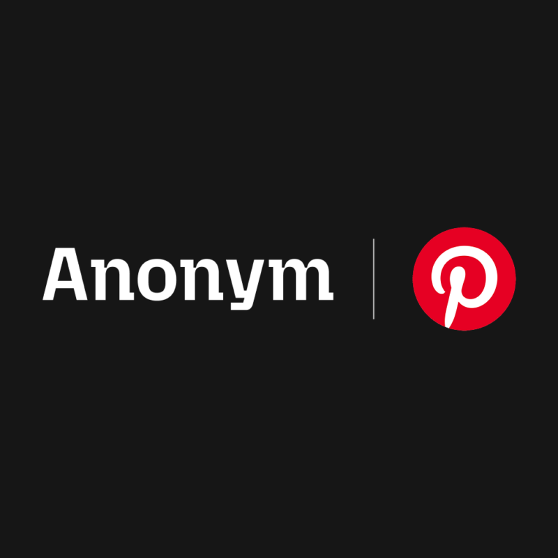 Anonym logo displayed next to the Pinterest logo on a dark background