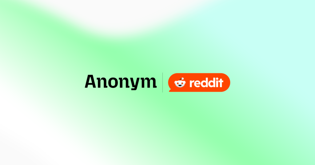 Anonym and Reddit logos displayed side by side on gradient background