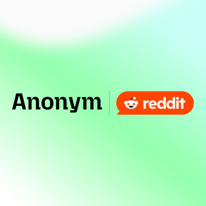 Anonym and Reddit logos displayed side by side on gradient background