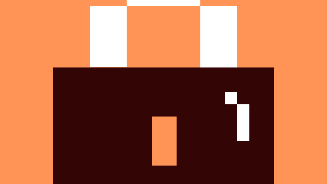 Pixel art lock icon on orange background, representing privacy and security.