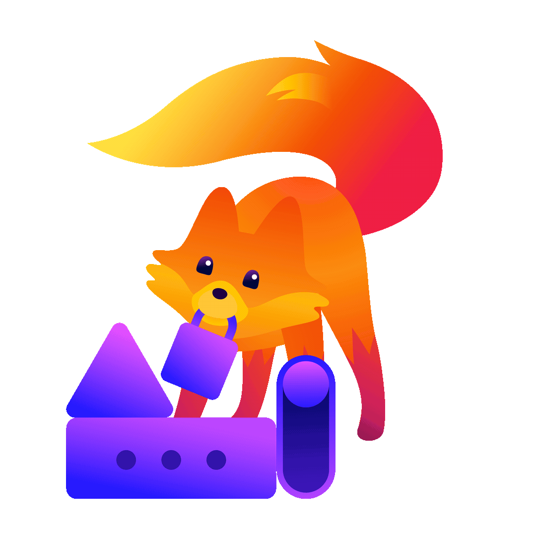 Firefox mascot organizing purple icons with a padlock