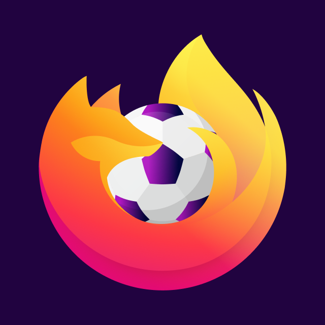 Firefox logo with a soccer ball at the center on a dark purple background