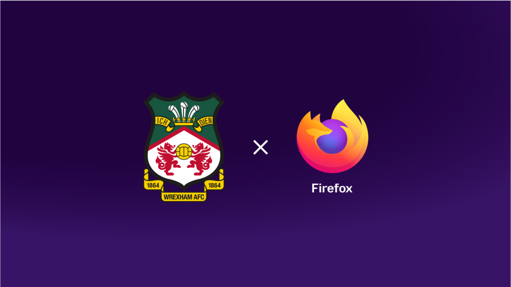 Wrexham AFC crest beside the Firefox logo on a purple background